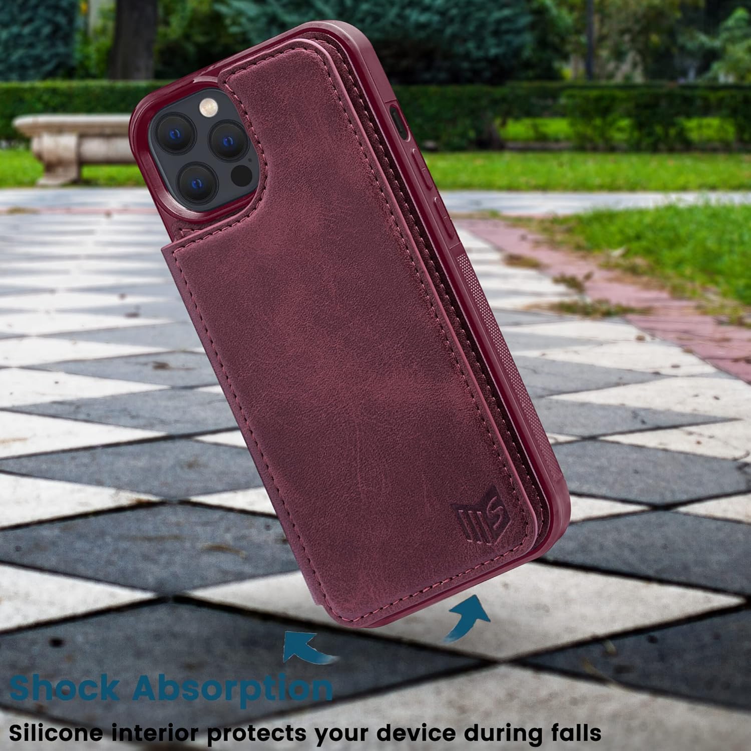 SUANPOT Funda tipo cartera con bloqueo RFID para iPhone 1212 Pro de 6.1 pulgadas con soporte para tarjetas de crédito, funda de piel sintética con