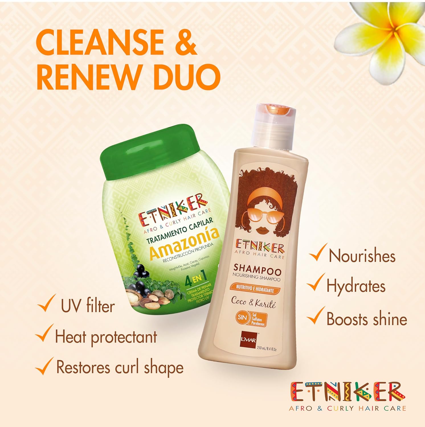 Etniker Tiendaia Kit – Máscara de acondicionamiento profundo con nuez de magdalena, cacay, acai, cupuaçu y proteína + champú nutritivo  hidratación,