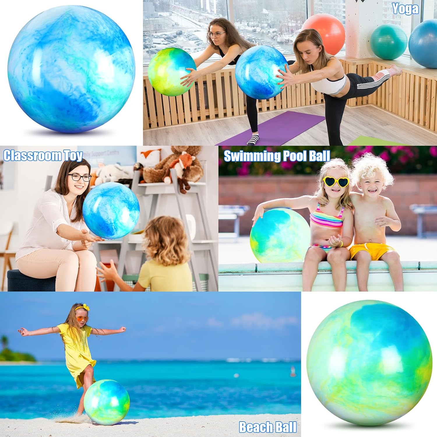 Deekin 2 bolas hinchables marmoleadas de 15 pulgadas y 18 pulgadas, bolas inflables de goma grandes para patio de juegos, bolas sensoriales para