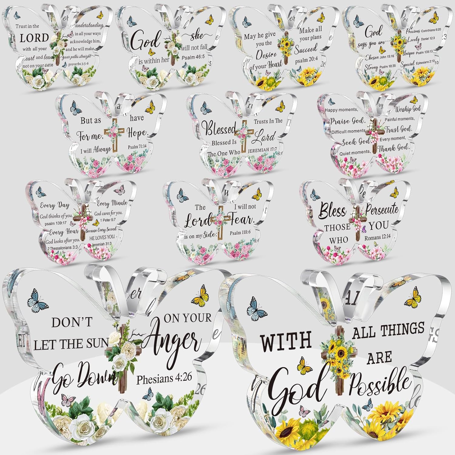 Pinkunn 12 piezas de regalos cristianos de acrílico, regalos religiosos para mujeres, regalos inspiradores con versículos de la Biblia y oraciones,