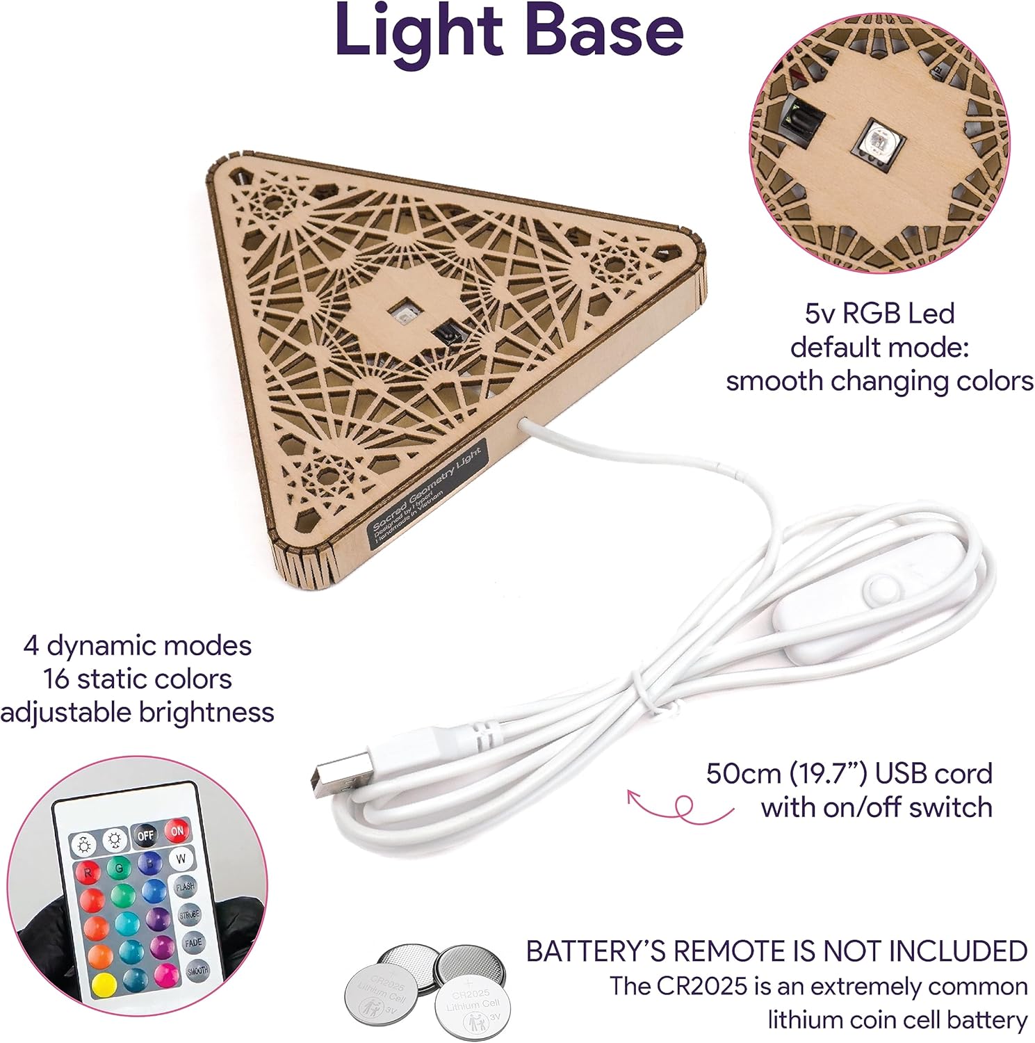 Jabihome Hyperi Lámpara de sombra RGB, luz nocturna geométrica, arte de mandala espiritual sagrado, linterna de sombra, decoración LED de madera,