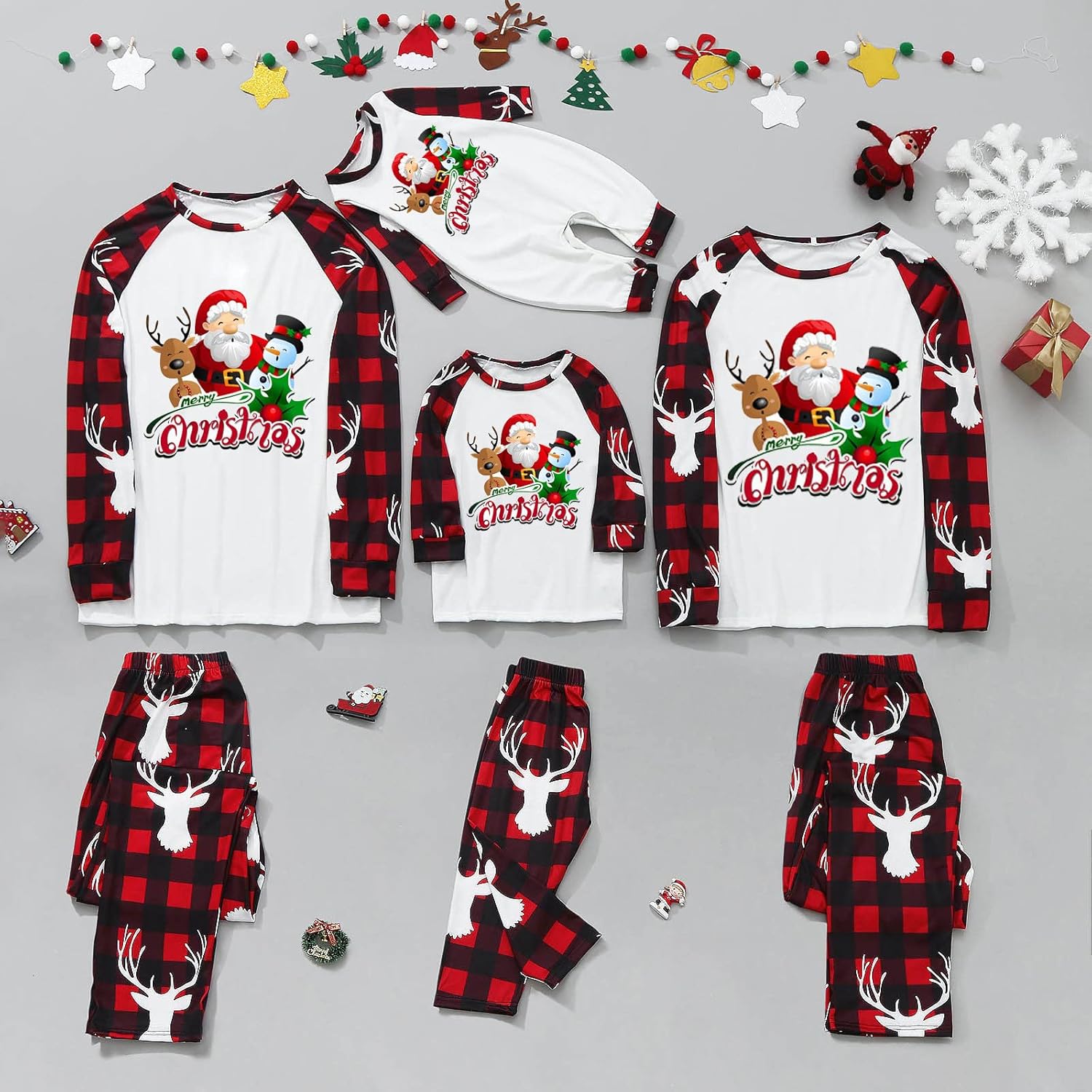 luwita Pijamas de Navidad para la familia, conjunto a juego de camisetas de manga larga y pantalones, camisones navideños con Feliz Navidad