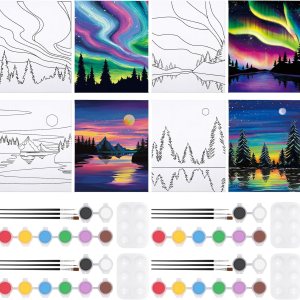 Paquete de 4 lienzos de 8 x 10 pulgadas, lienzos estirados predibujados para pintar para adultos y niños, juego de pintura para fiestas, contorno Paquete de 4 lienzos de 8 x 10 pulgadas, lienzos estirados predibujados para pintar para adultos y niños, juego de pintura para fiestas, contorno
