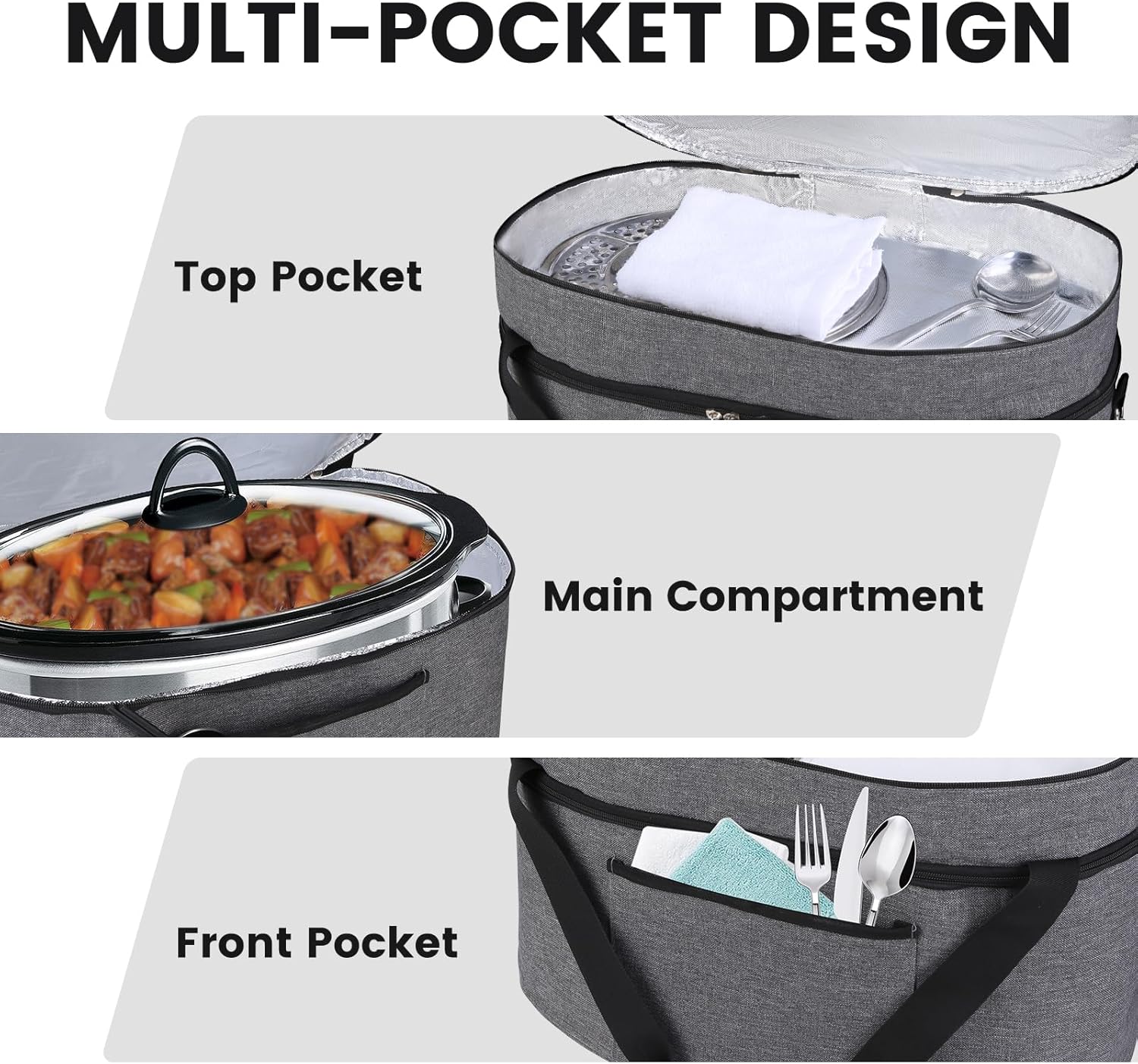 musbus Bolsa de olla de cocción lenta de 2 capas para Crock-Pot de 6 a 8 cuartos de galón, reunión de viaje al aire libre, fácil de transportar,