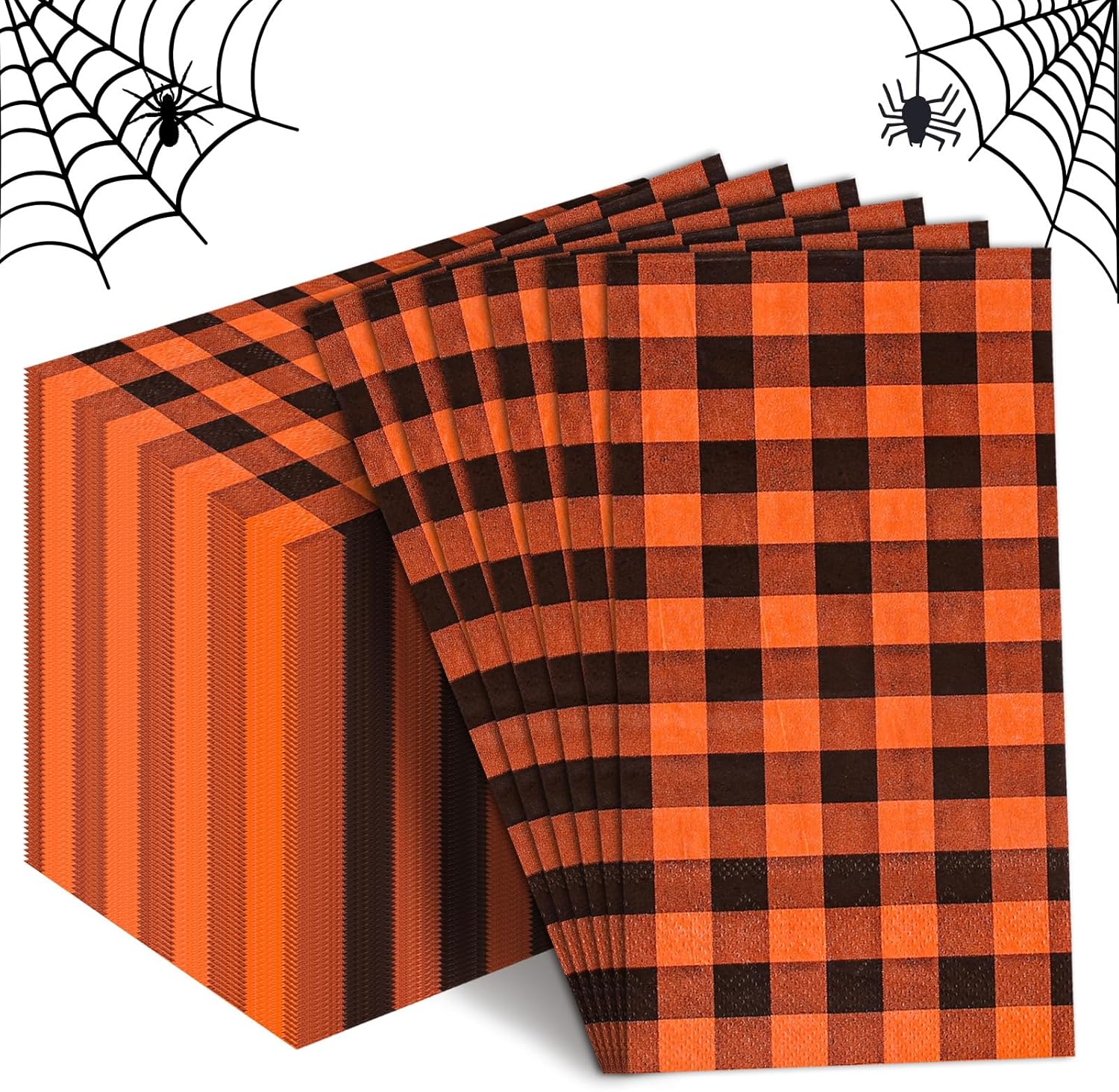 AnyDesign Servilletas desechables de 100 hojas de Halloween para invitados de Halloween, servilletas de papel a cuadros naranja y negro, servilletas