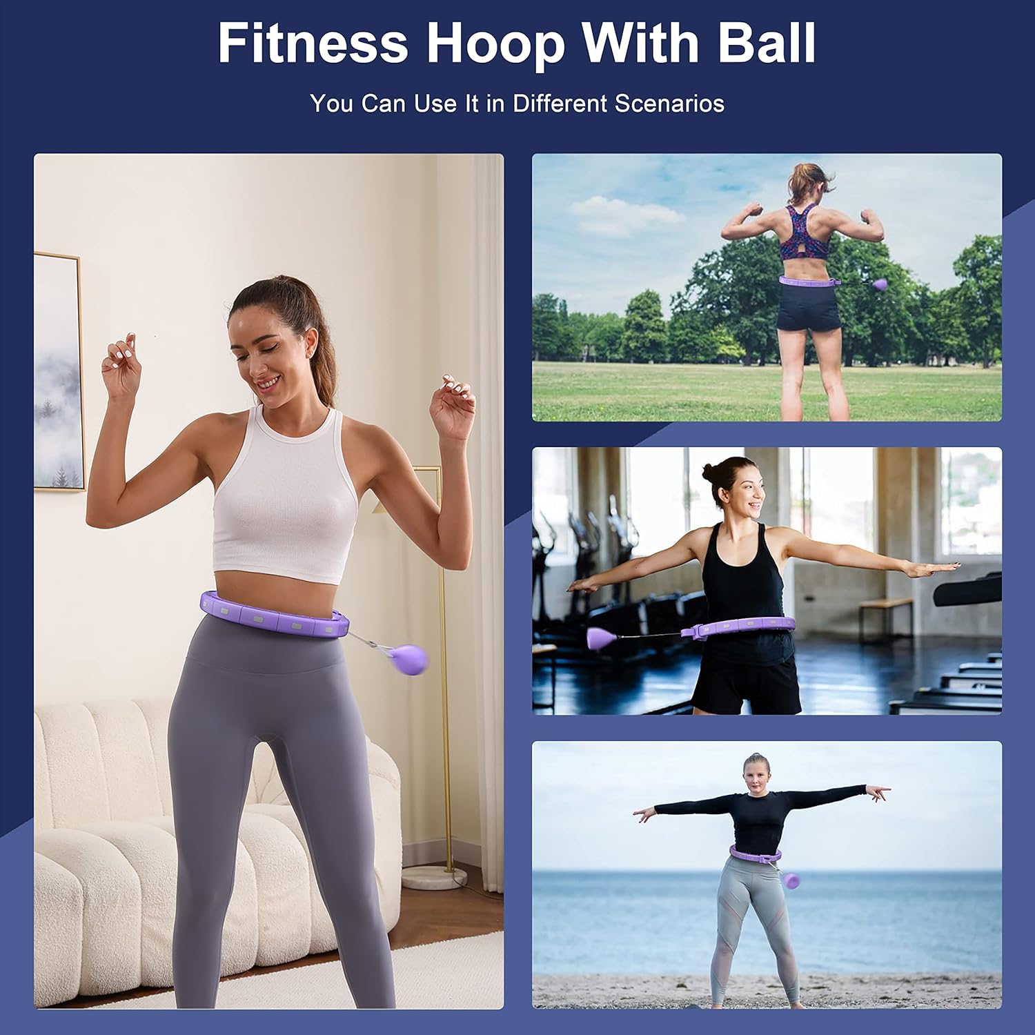 Weighted Workout Hoop for Adult Weight Loss – 50″ Plus Size Silent Smart Waist Fitness Circle with Ball – Abs Exercise Equipment for Home