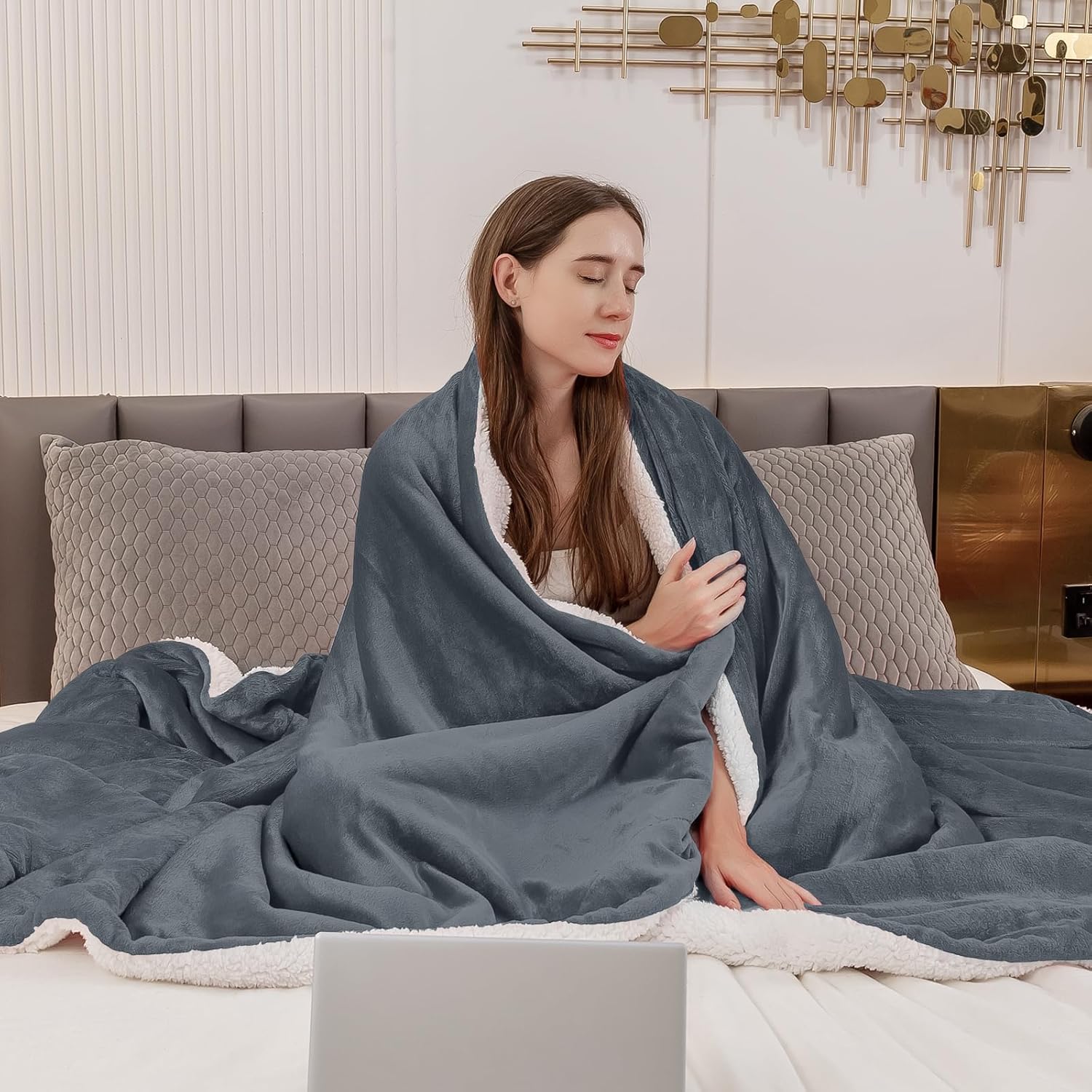 Aisbo Manta cálida King  Manta reversible de franela sherpa gruesa color gris oscuro para cama tamaño King grande y grande, manta de invierno de