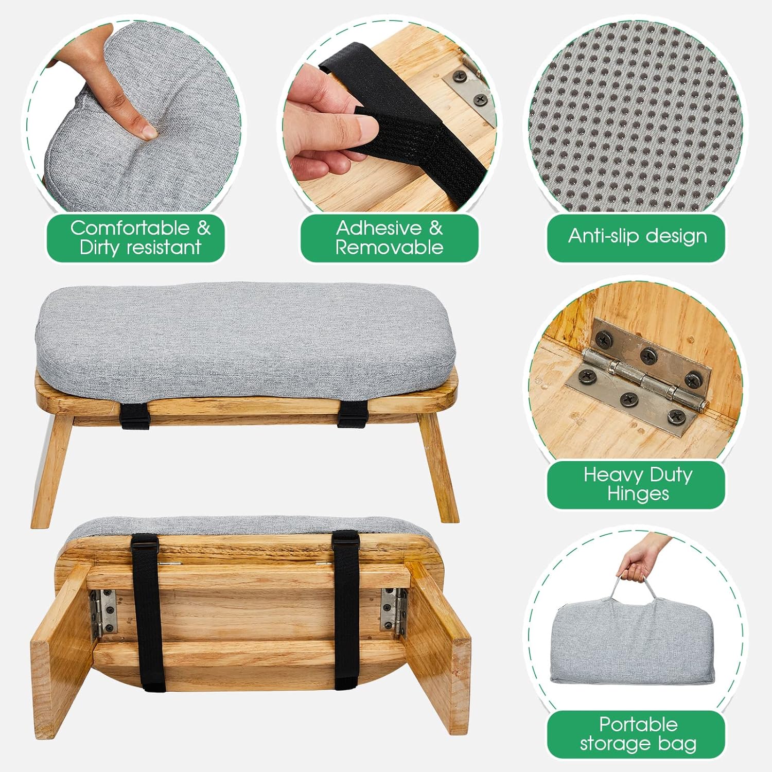 Banco de meditación con bolsa de transporte, taburete de meditación portátil para yoga, meditación, taburete de oración plegable ergonómico con
