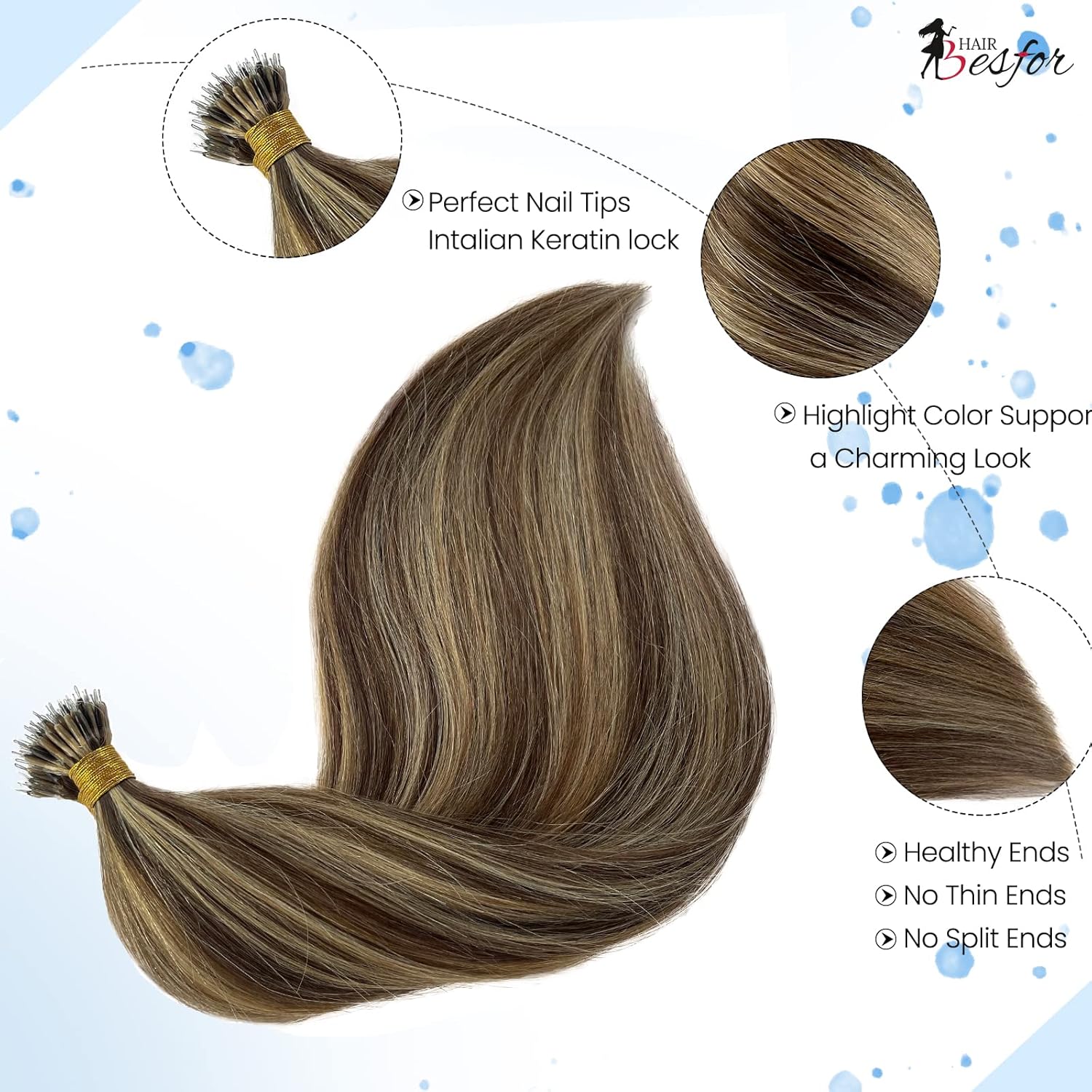 Extensiones de cabello humano con nano cuentas, color degradado, extensiones invisibles de cabello con anillo de micro micro anillo, extensiones de