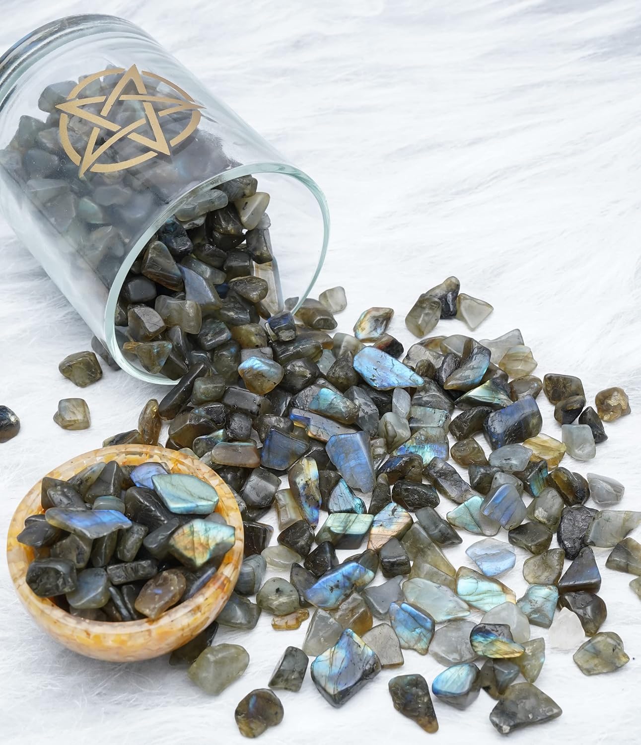 Crocon Chips de labradorita triturada de 1 libra, piedra a granel, 2000 quilates, piezas de cuarzo natural, forma irregular, piedra preciosa para