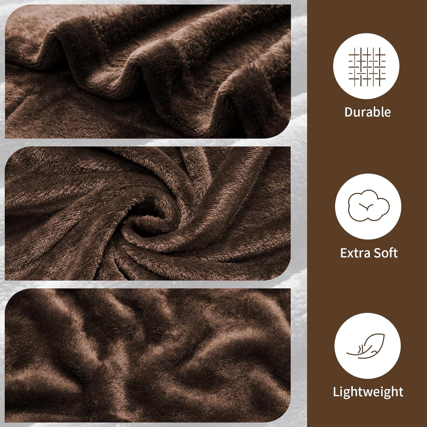 Manta de forro polar tamaño individual, color marrón, para sofá, cama, campamento, viajes, manta mullida y acogedora de felpa de 66 x 90 pulgadas,