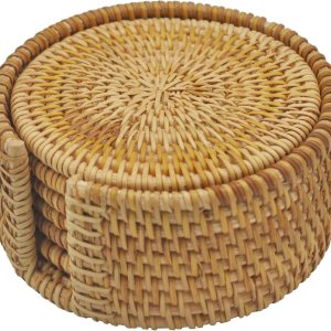 Juego de 6 posavasos de ratán tejidos a mano con soporte, platos base y platos aislados, ollas calientes aisladas, accesorios de cocina para sala y Juego de 6 posavasos de ratán tejidos a mano con soporte, platos base y platos aislados, ollas calientes aisladas, accesorios de cocina para sala y