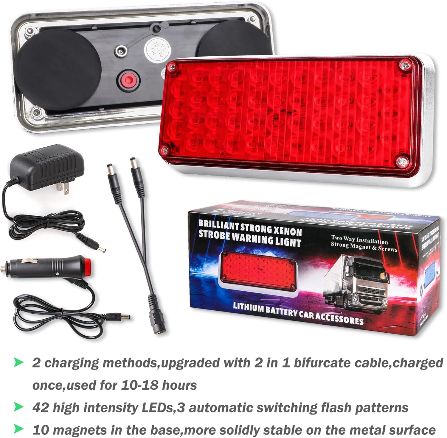 2 luces rojas estroboscópicas intermitentes para camiones, vehículos, superficie inalámbrica, magnéticas, portátiles, 42 LED, marcador de cola de
