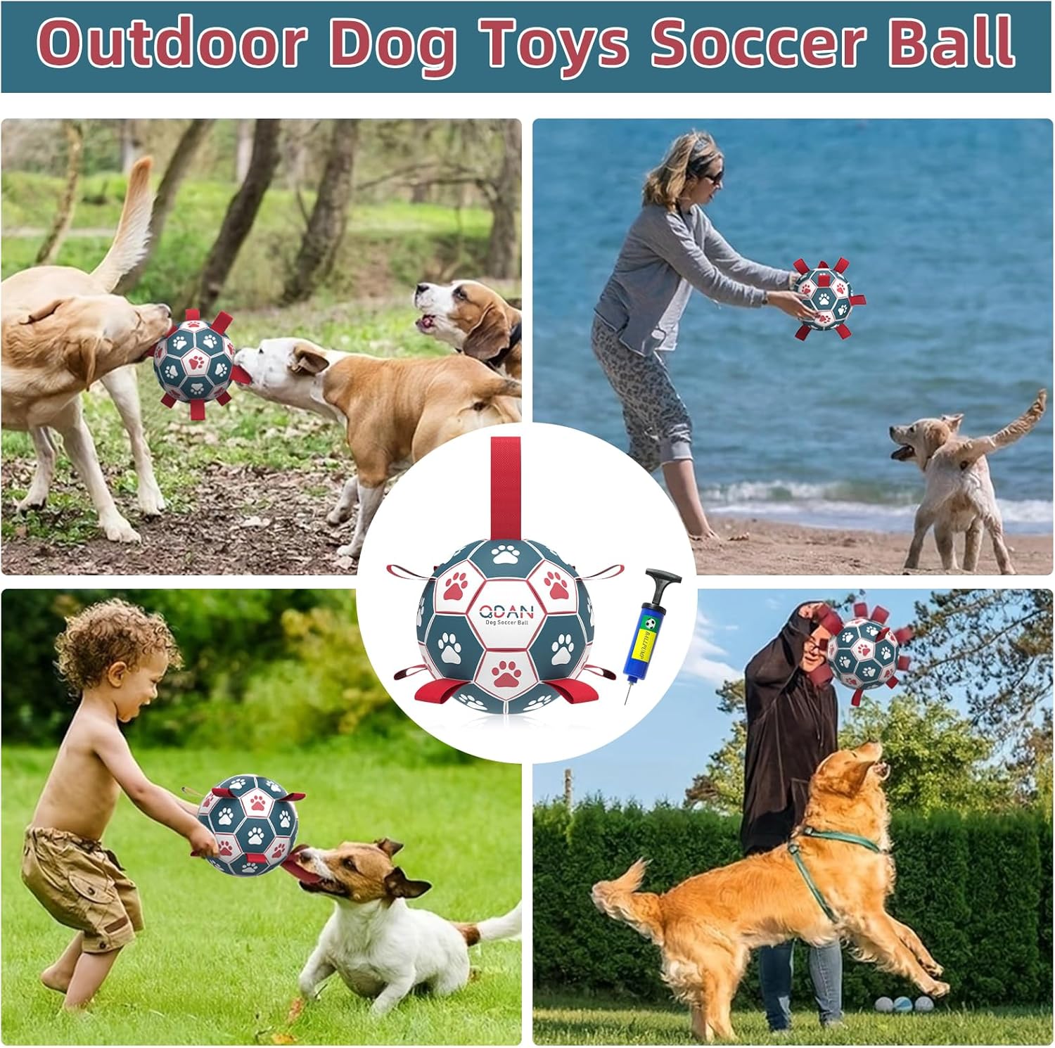 Pelota de fútbol interactiva para perros, guerra de tirones, juguete de tirar para perros, juguete de agua para perros, bolas duraderas para perros