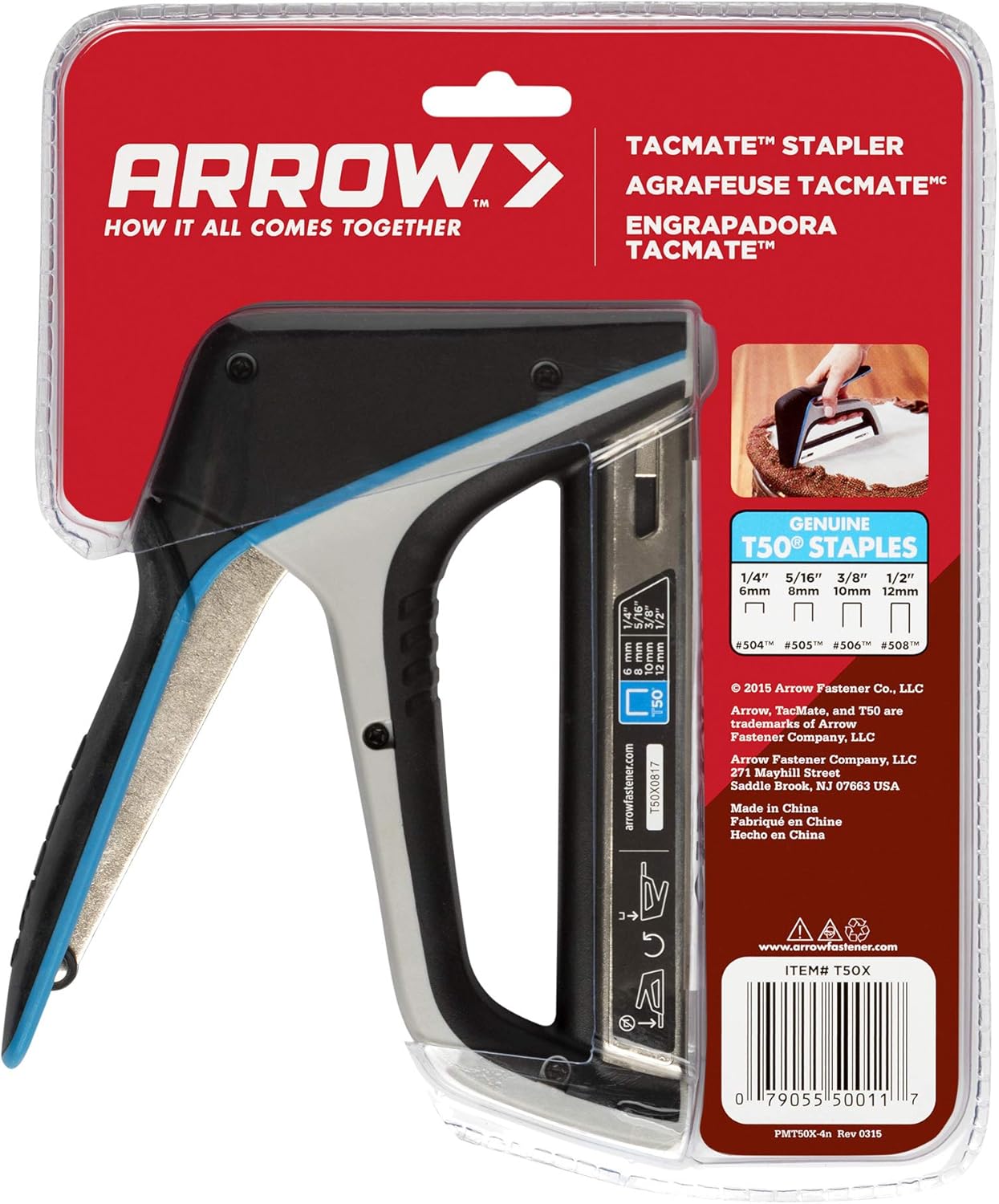 Arrow T50X – Pistola de grapas resistente para tapicería, muebles, oficina, decoración, se adapta a grapas de 14″, 516″, 38″ o 12″