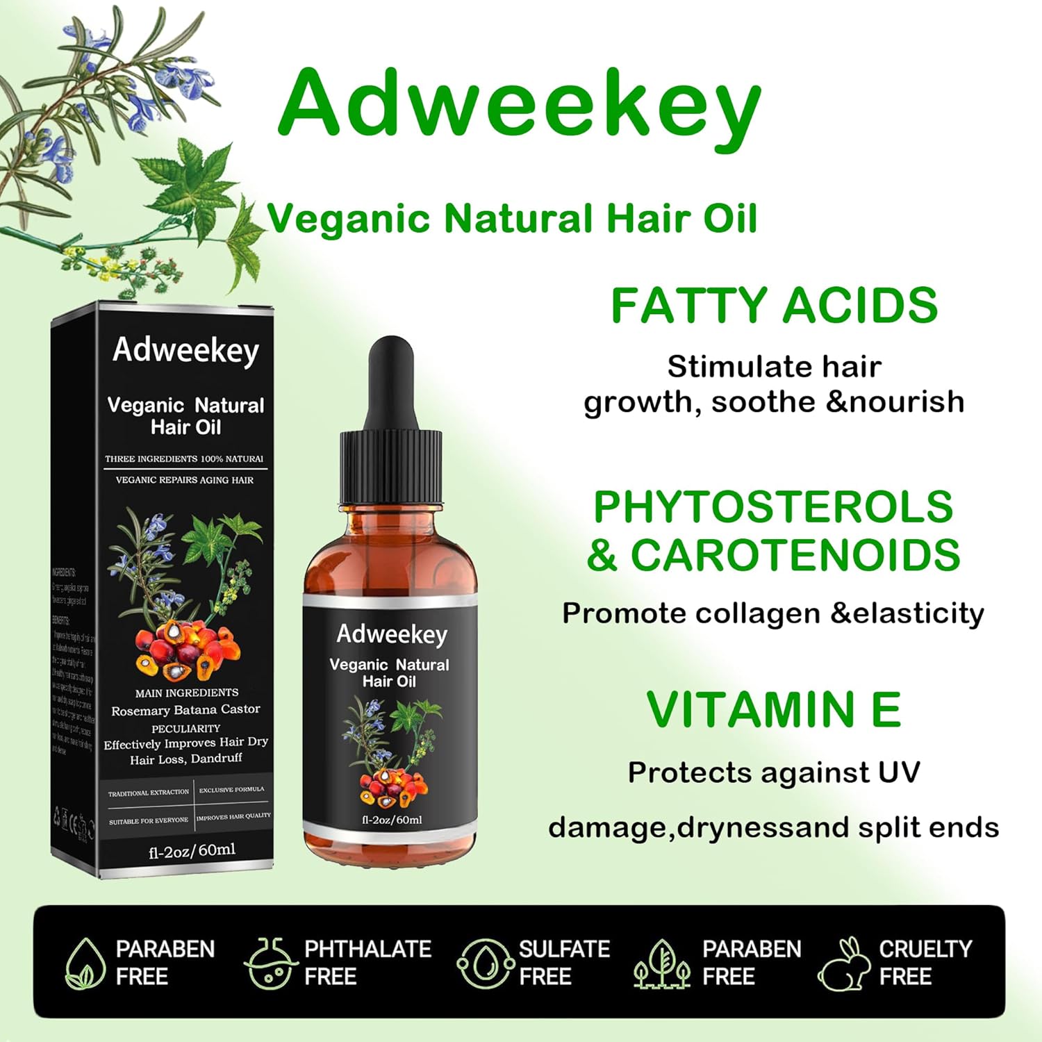 Veganic Aceite orgánico natural de batiana de ricino de romero para cabello saludable, aceite de batana para el crecimiento del cabello, 100%