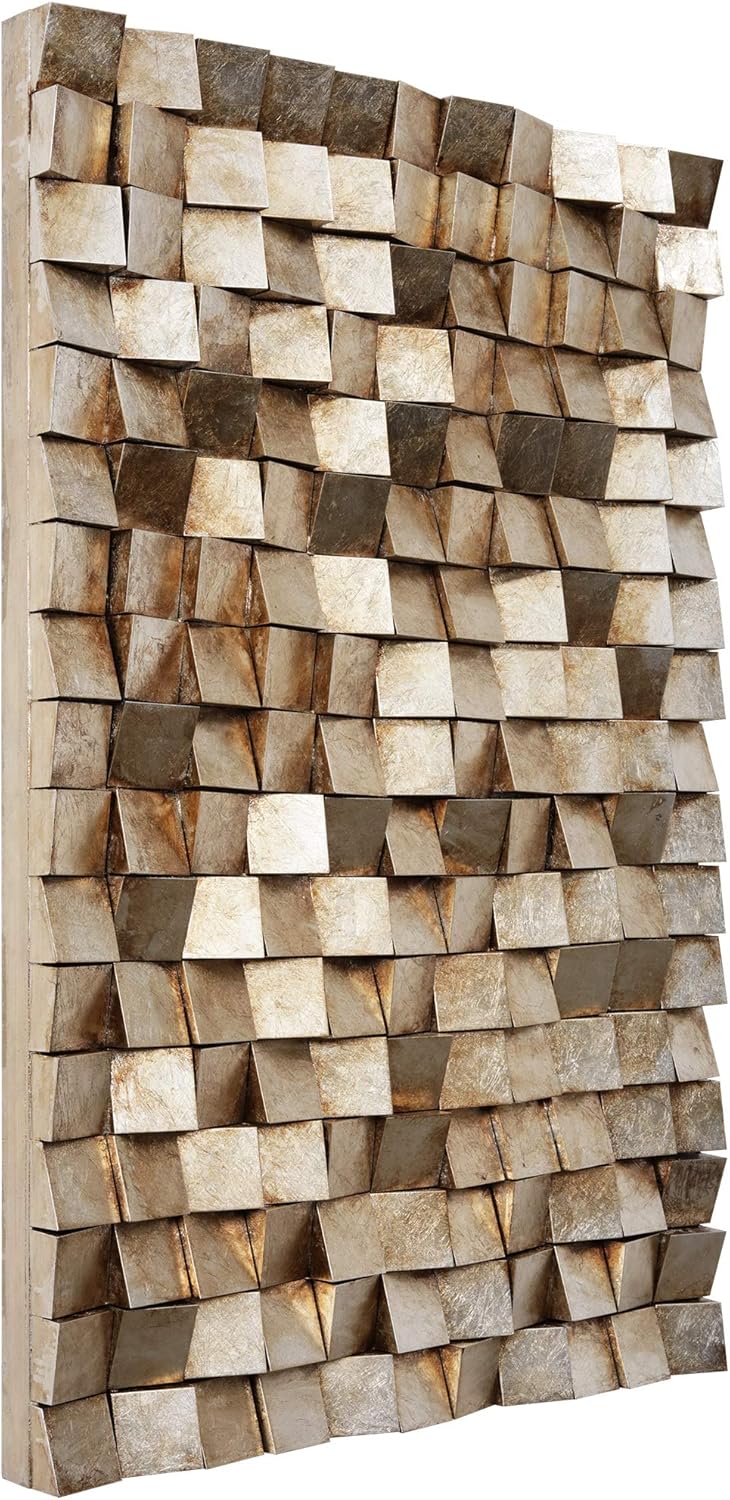 Empire Art Direct Bloques resistentes con hoja de oro 3D arte de pared de madera 3D listo para colgar, 48 x 30 pulgadas, texturizado I