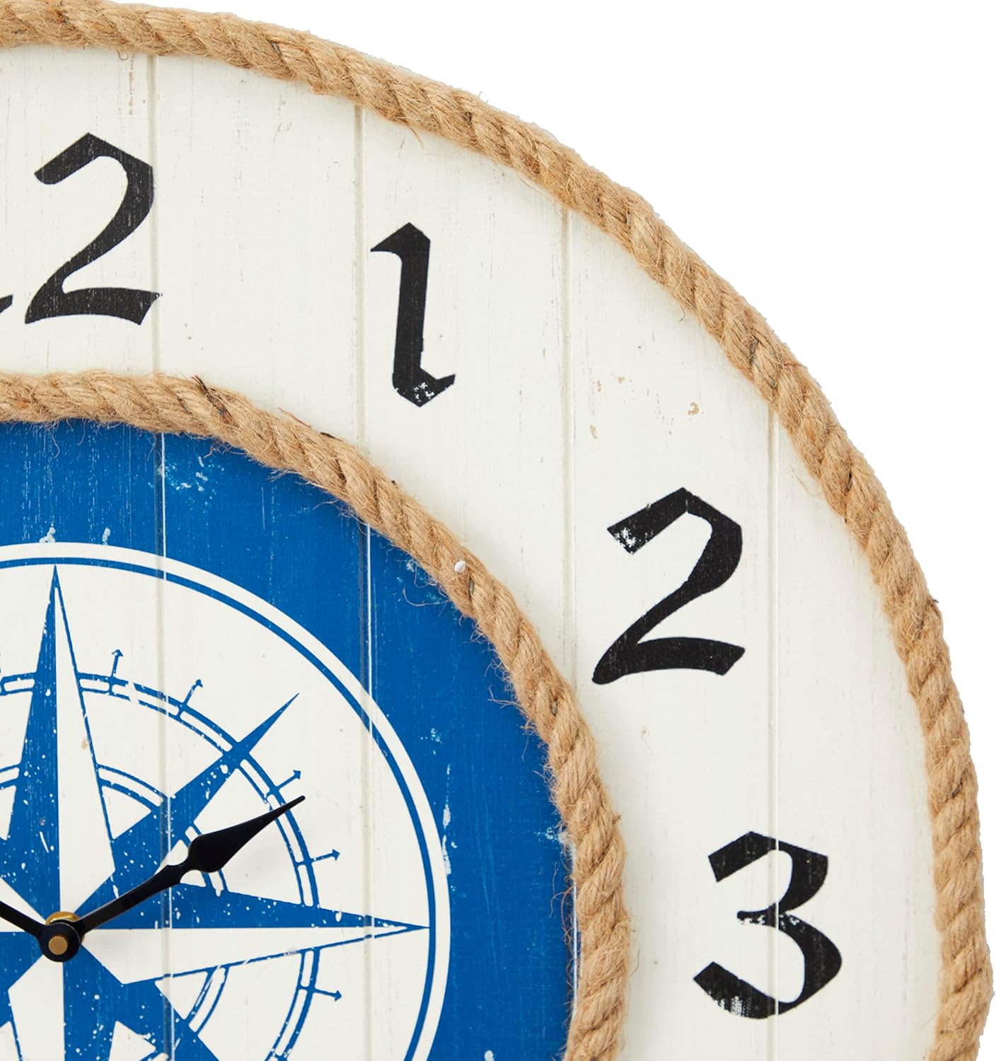 Deco 79 Reloj de pared con brújula de madera con detalles de cuerda, 24 x 2 x 24 pulgadas, azul
