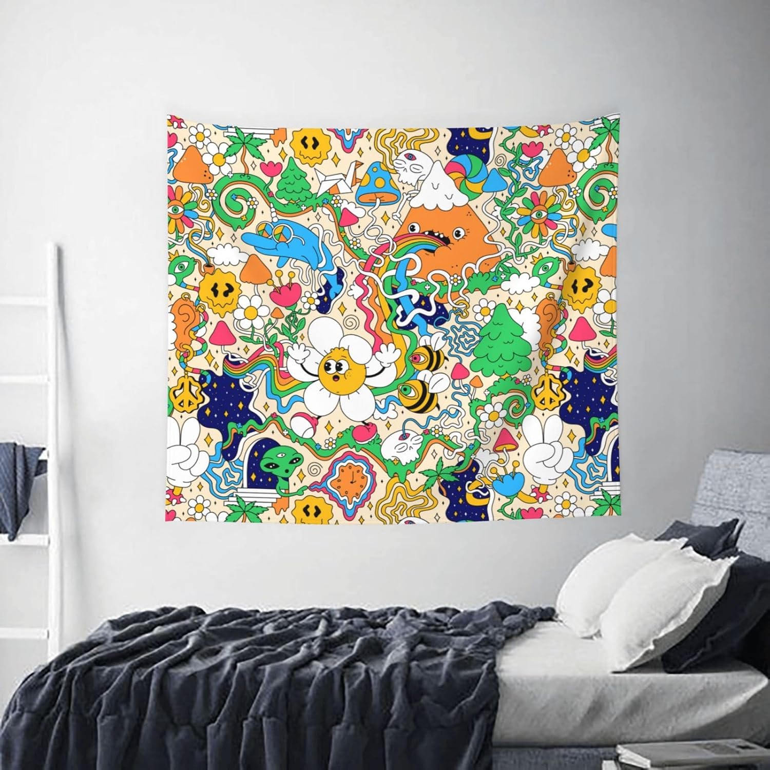 Mutakin Tapiz psicodélico Trippy de los años 60 y 70 para colgar en la pared, estético para dormitorio, sala de estar, dormitorio, 60 x 51 pulgadas