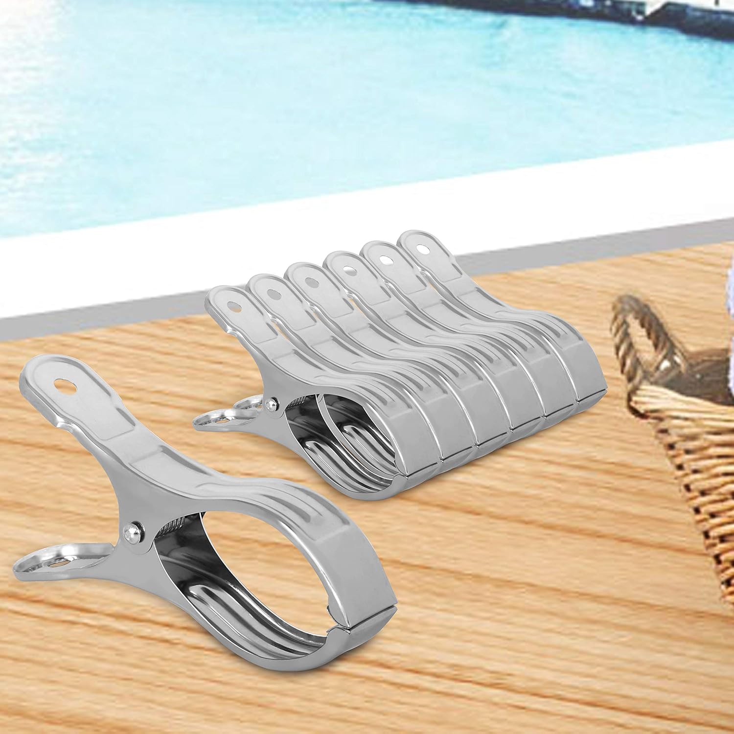 Dseap Clips para toallas Paquete de 6, 5-18 “L, clips de toalla de playa de metal de acero inoxidable jumbo, abrazaderas para cubierta de piscina,