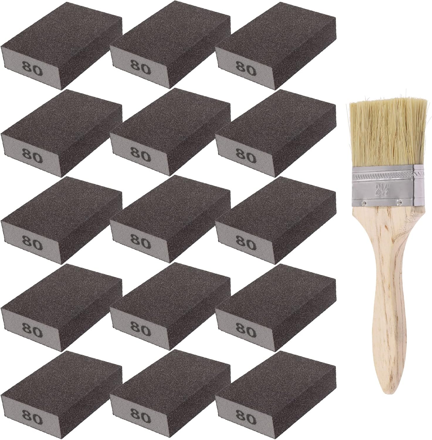 Kit de 16 esponjas de lijado grueso de grano 80 con cepillo, bloque de lijado de espuma blanca para pulir muebles de plástico de madera y metal
