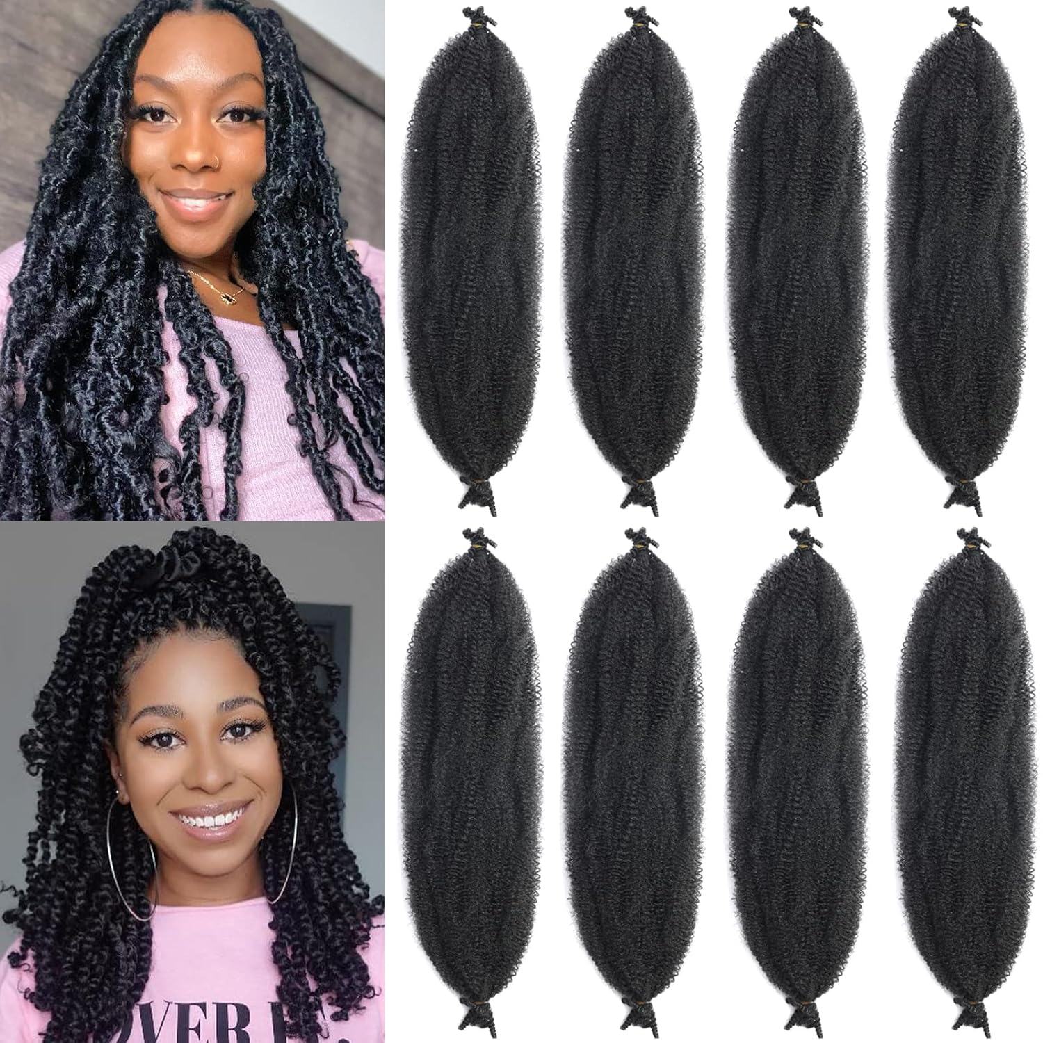 Cabello trenzado Marley Twist de 24 pulgadas, 8 paquetes de cabello afro trenzado elástico preseparado para rizos suaves de mariposa, extensiones de