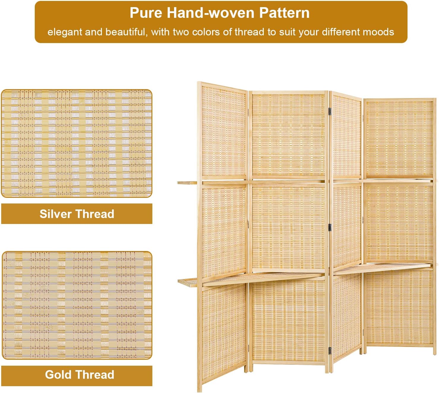 Salfanre Divisor de habitación con estantes, separadores de habitación y pantallas plegables de privacidad, divisor de habitación de bambú, divisor