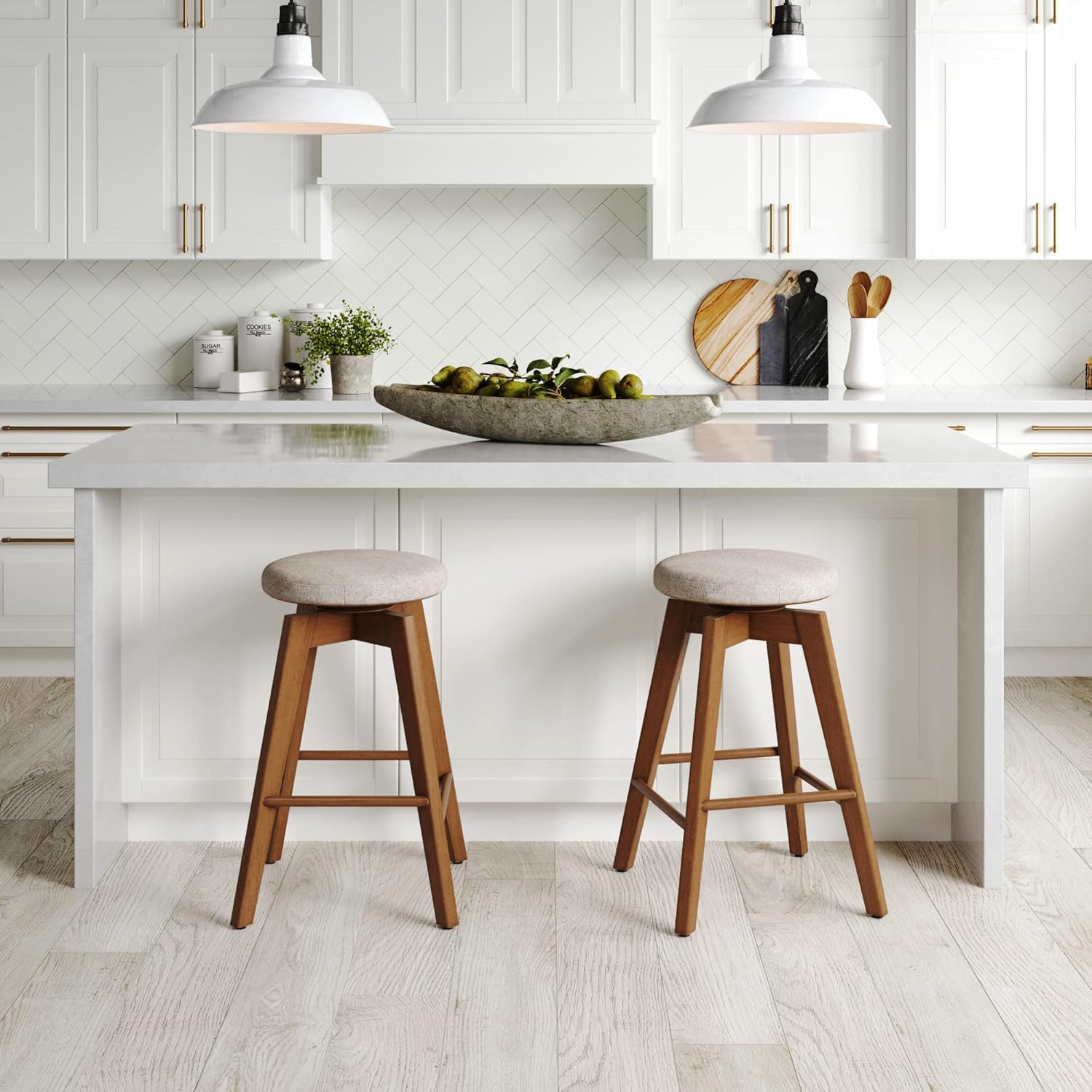 Nathan James Amalia Taburete de bar de altura de encimera de cocina sin espalda, madera maciza con asiento giratorio de 360 grados, café