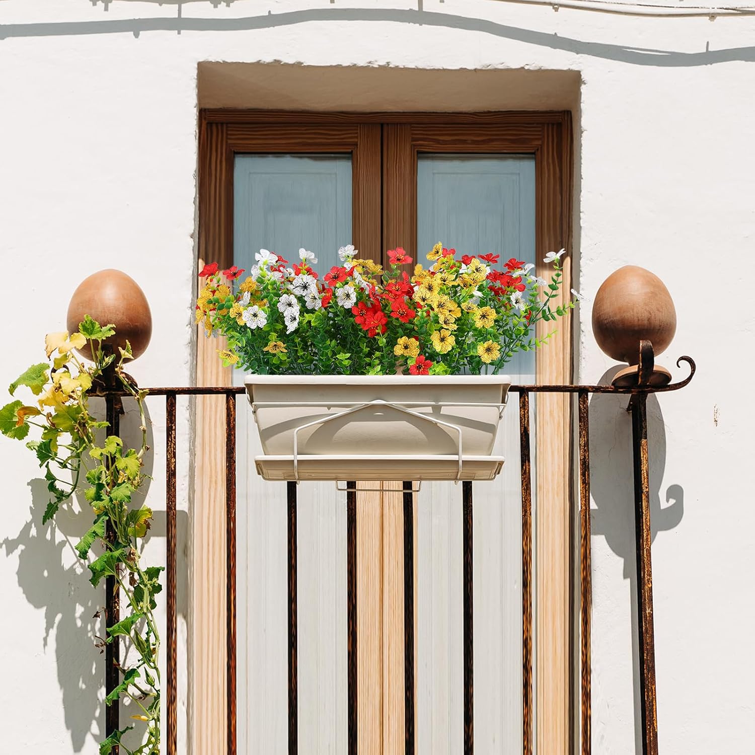 10 paquetes de flores artificiales, flores artificiales resistentes a los rayos UV para el hogar, interior, exterior, jardín, ventana, porche,