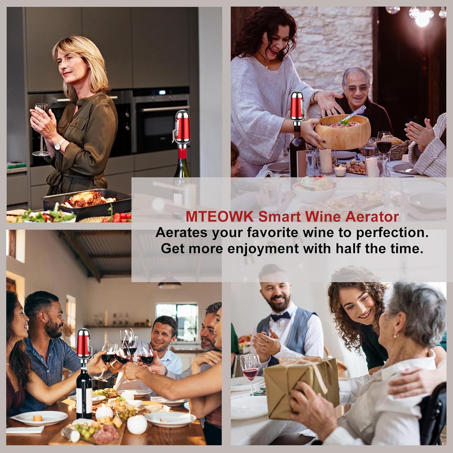 Aireador de vino eléctrico, decantador de vino MTEOWK portátil vertedor de vino de 1 botón, dispensador de vino inteligente recargable por USB