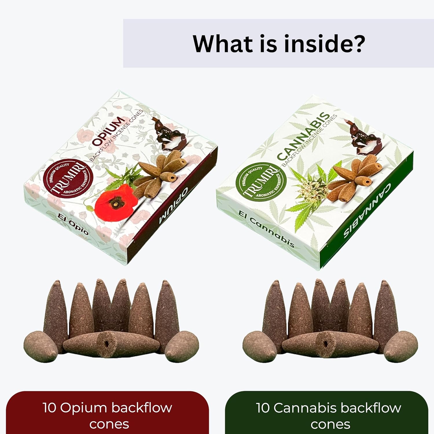 Conos de incienso de reflujo  Paquete combinado de 20 conos de incienso en cascada  10 opio + 10 cannabis  Conos de incienso de reflujo  Conos de