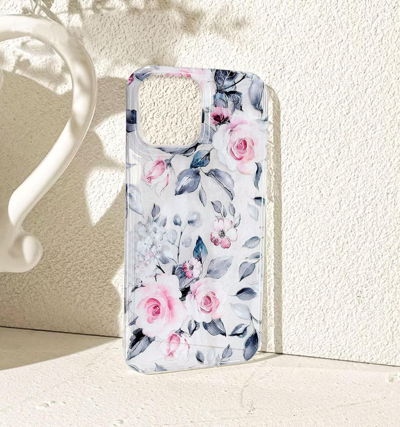 J.west Funda para iPhone 13 Pro Max 6.7, suave a prueba de golpes, linda funda protectora de teléfono floral rosa para mujer, diseño retro