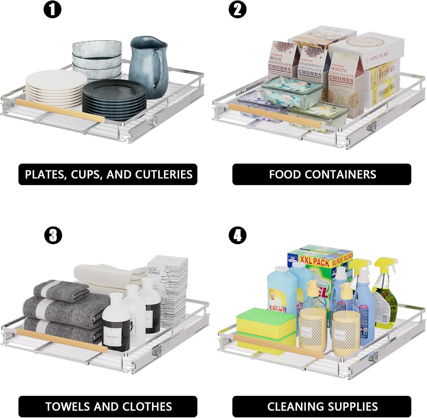 WEJIPP Organizador de gabinete extraíble para gabinete de cocina, cajón de gabinete de cocina resistente, estante de almacenamiento de acero