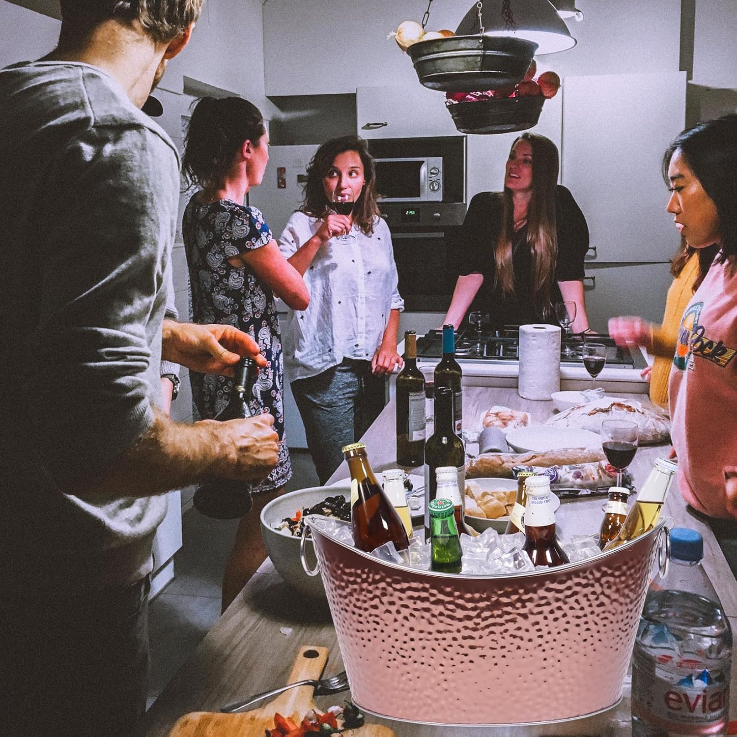 Bañera de bebidas de 12 L, cubo de champán de acero inoxidable, cubo de hielo grande con asas, cubo de bebida para fiestas, bar en casa