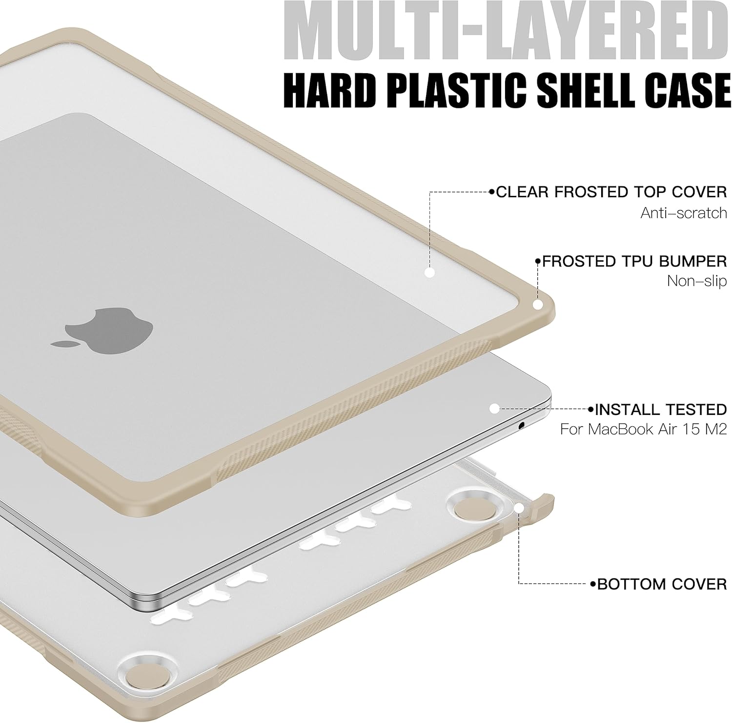 Batianda Funda de protección definitiva para MacBook Air de 15 pulgadas, modelo M2 A2941 2023, bordes de fibra de carbono mate, a prueba de golpes,