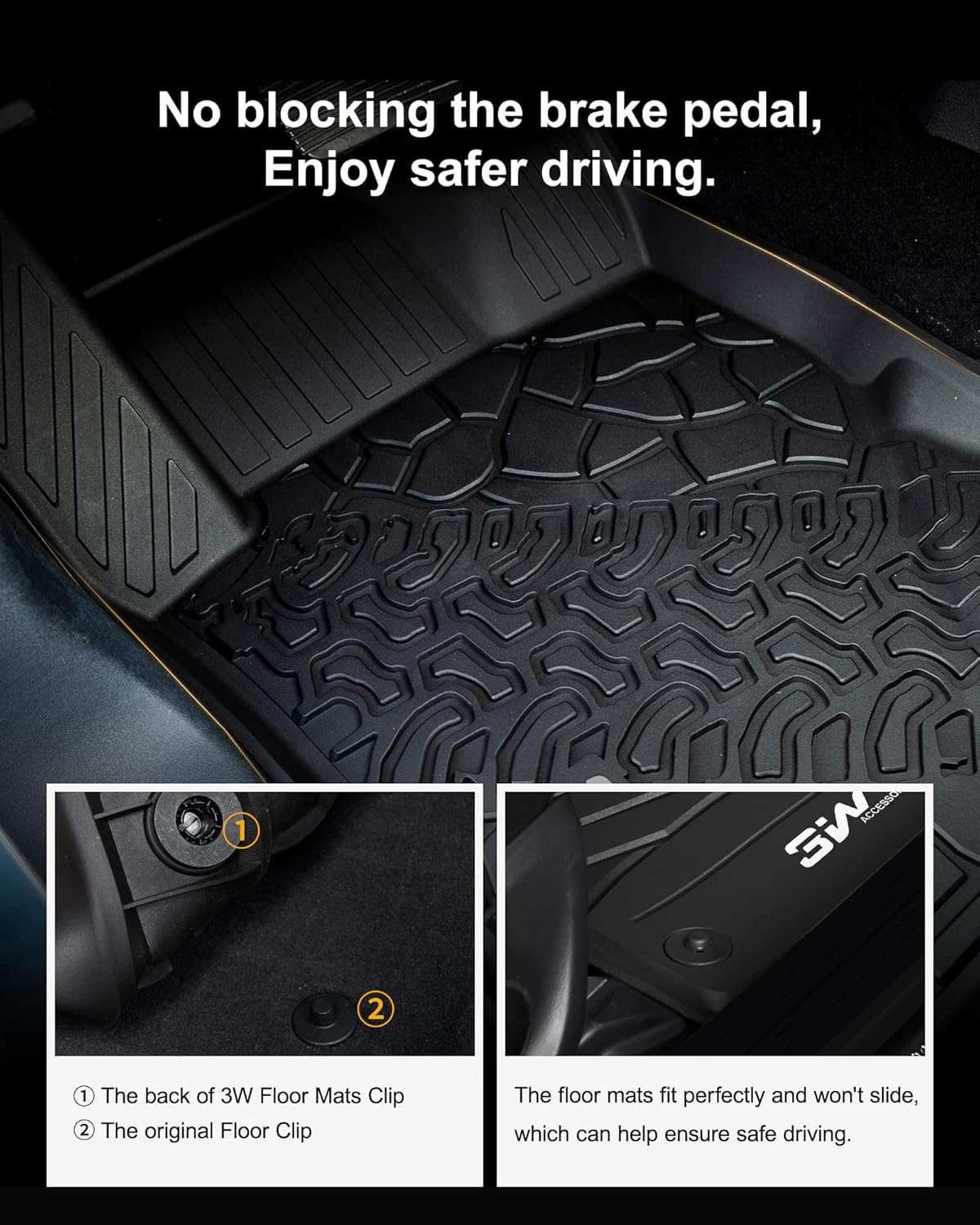 3W Alfombrillas de piso de 2 puertas para Ford Bronco 2021, 2022, 2022, 2023, 2024, aptas para todo tipo de clima, accesorios de automóvil de