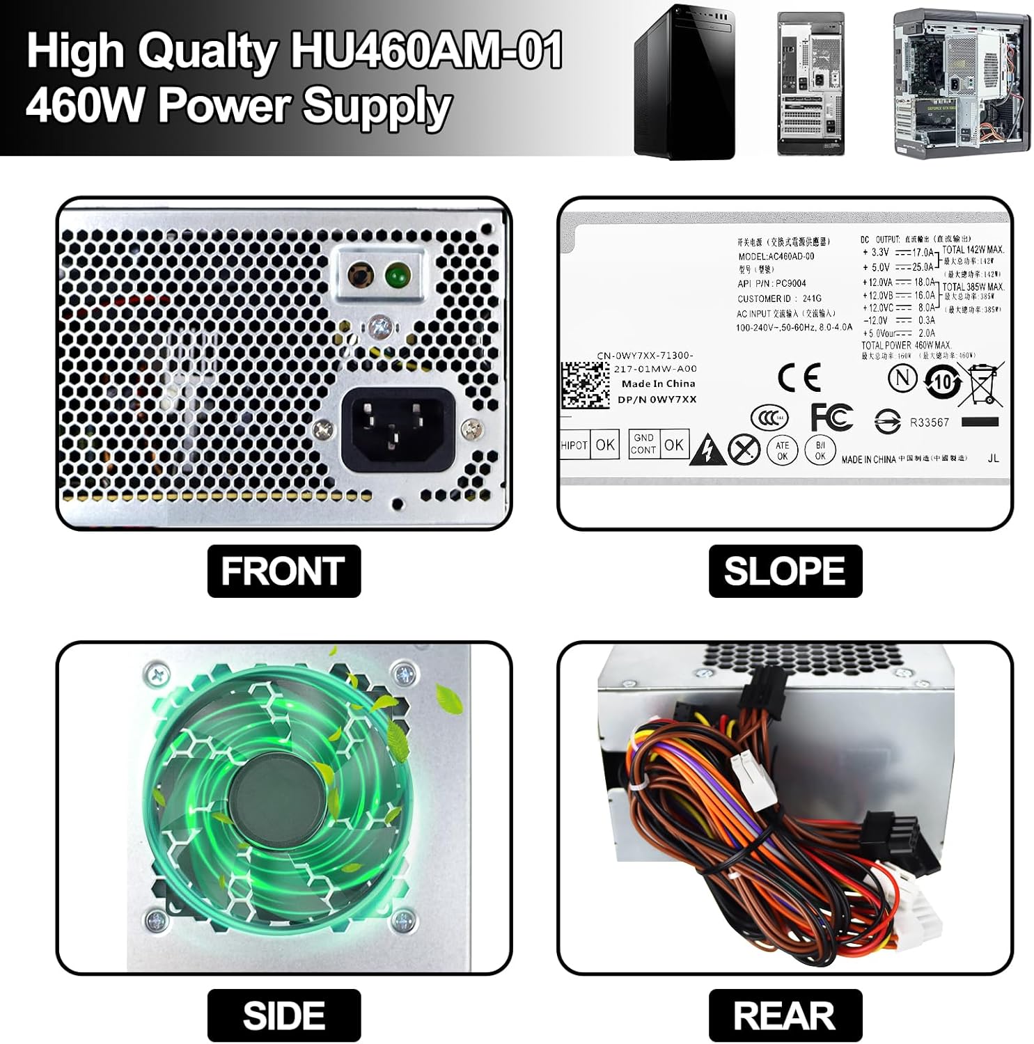LXun Upgrad HU460AM-01 WC1T4 D460AM-03 460W Fuente de alimentación compatible con Dell XPS 8930 8920 8910 8900 8700 8300 Alien-Ware Aurora R5