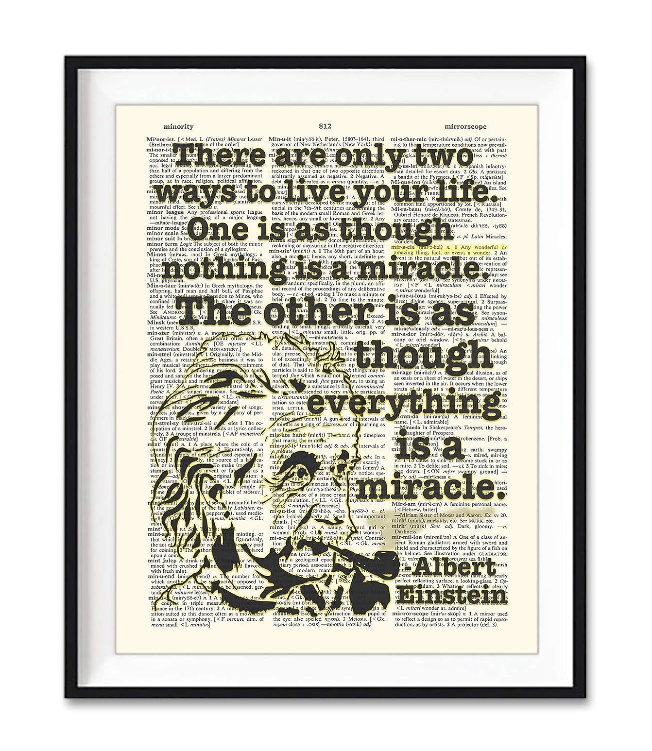 Everything is a Miracle, Albert Einstein Quote Art Print, Unframed, Vintage Highlighted Dictionary Page Wall Art Decor Poster Sign, 8×10
