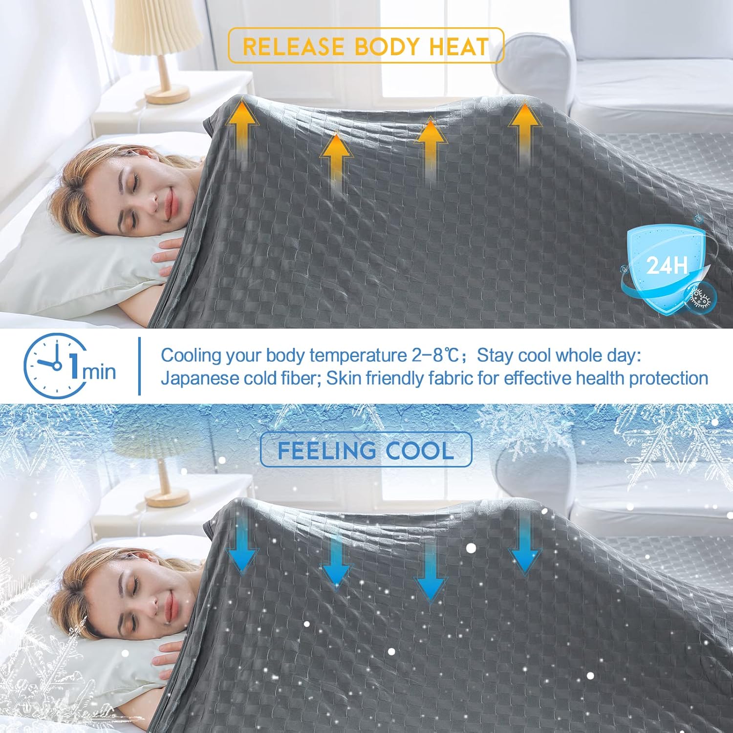 AmyHomie Arc-Chill Q-Max 0.5 de fibra fría, manta refrescante de verano con efecto frío de doble cara, manta ligera transpirable para personas que