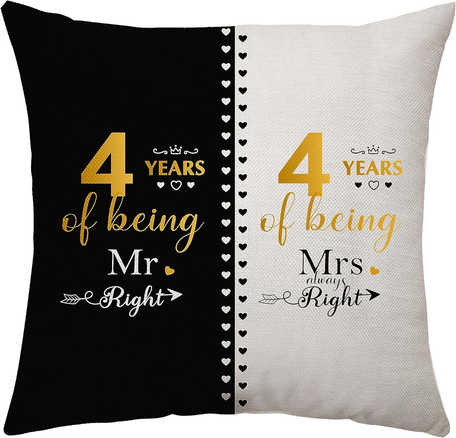 Regalos de matrimonio de 4 años para marido, esposa, el mejor regalo de aniversario para parejas, funda de almohada única para señor y señora,