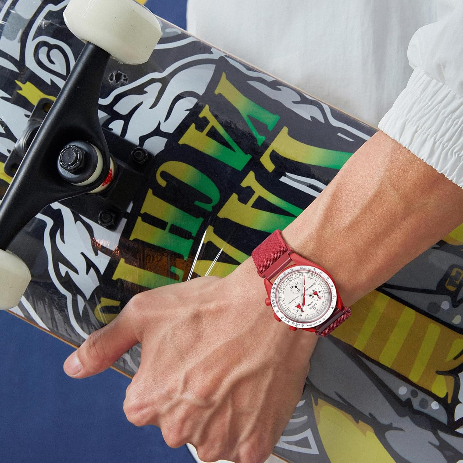 Laband Correa de nailon elástica de 0.787 pulgadas compatible con Omega X Swatch Moonswatch Speedmaster para mujeres y hombres, correa de reloj