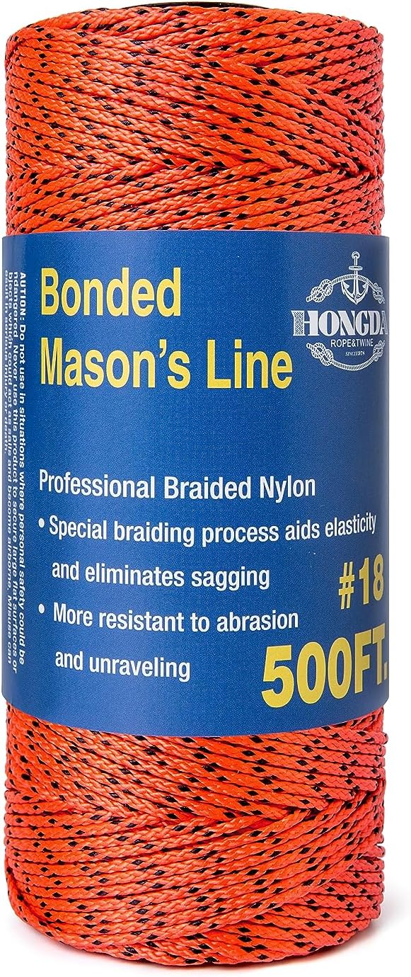 014407105500T HONGDA – Líneas de cuerda de mampostería profesional, 500 pies, línea de masón de nailon trenzado #18, cuerda duradera y versátil para