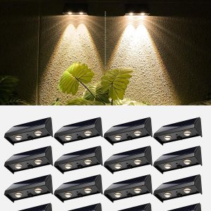 JACKYLED Paquete de 16 luces solares para valla, 50 lúmenes, luces solares súper brillantes para terraza, luces impermeables para exteriores, luces JACKYLED Paquete de 16 luces solares para valla, 50 lúmenes, luces solares súper brillantes para terraza, luces impermeables para exteriores, luces