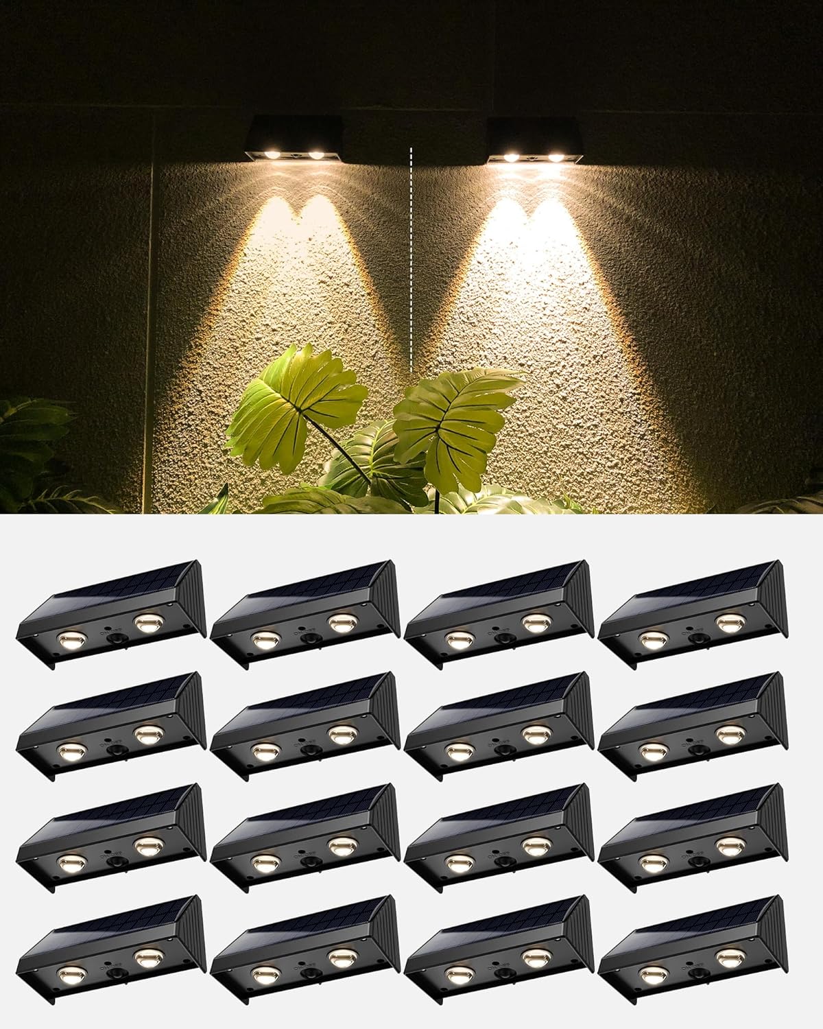 JACKYLED Paquete de 16 luces solares para valla, 50 lúmenes, luces solares súper brillantes para terraza, luces impermeables para exteriores, luces