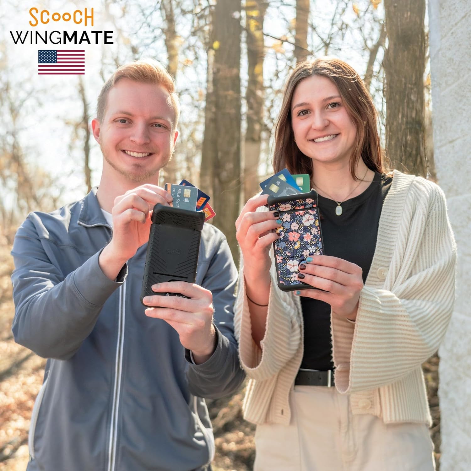 Scooch Wingmate – Funda para iPhone 14 con tarjetero y ranura oculta para tarjetas y protección RFID, capacidad para hasta 4 tarjetas, protección