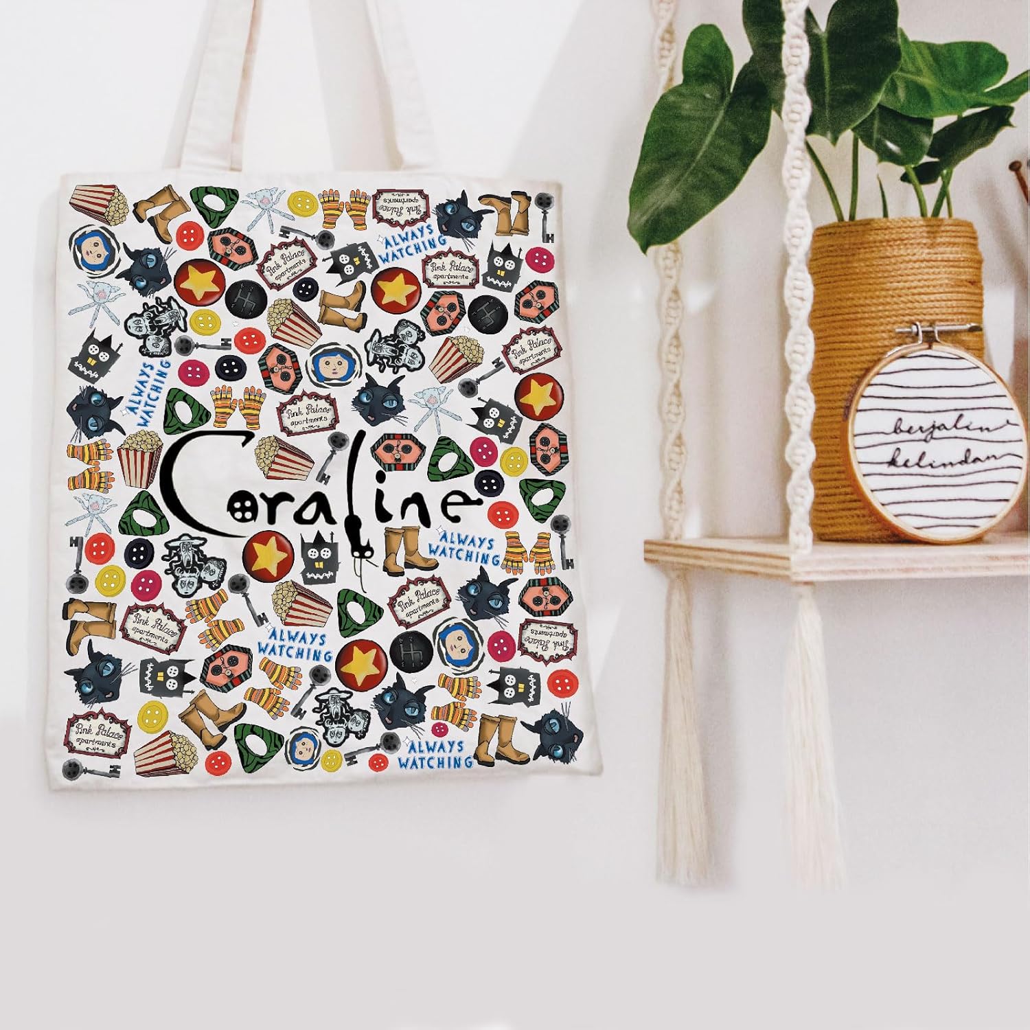 POFULL Regalo inspirado en películas de dibujos animados, regalo de terror, película de fantasía, regalo de cosplay, Bolso de mano coral de dibujos