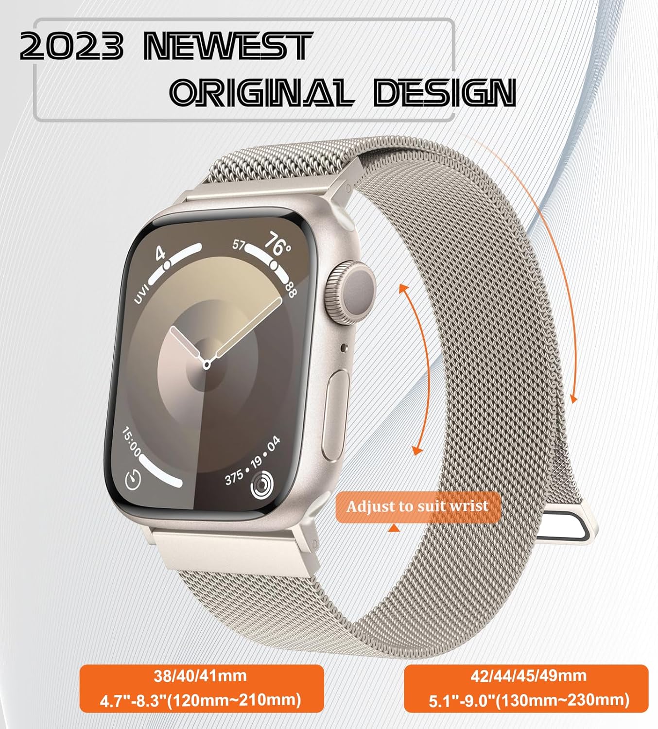 Correas de patente compatibles con Apple Watch Series 9, 8, 7, 6, 5, 4, 3, Ultra 2, 1, SE de 1.929 in, 1.772 in, 1.732 in, 1.654 in, 1.614 in, 1.575
