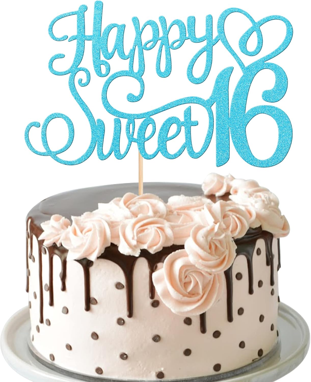 1 pieza de decoración de pastel con purpurina para cumpleaños de 16 años, decoración de pasteles para cumpleaños de 16 años, decoración de pasteles