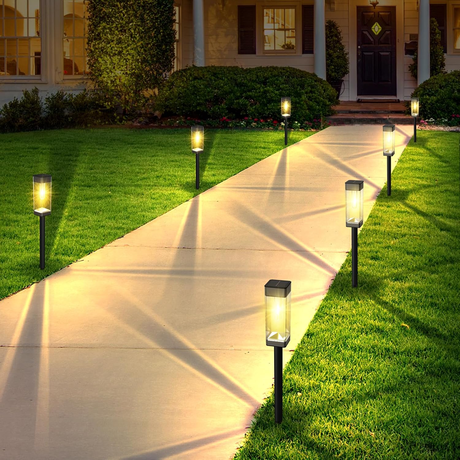Paquete de 8 luces solares para caminos al aire libre, luces solares impermeables para exteriores, luces LED solares para jardín con bombilla de