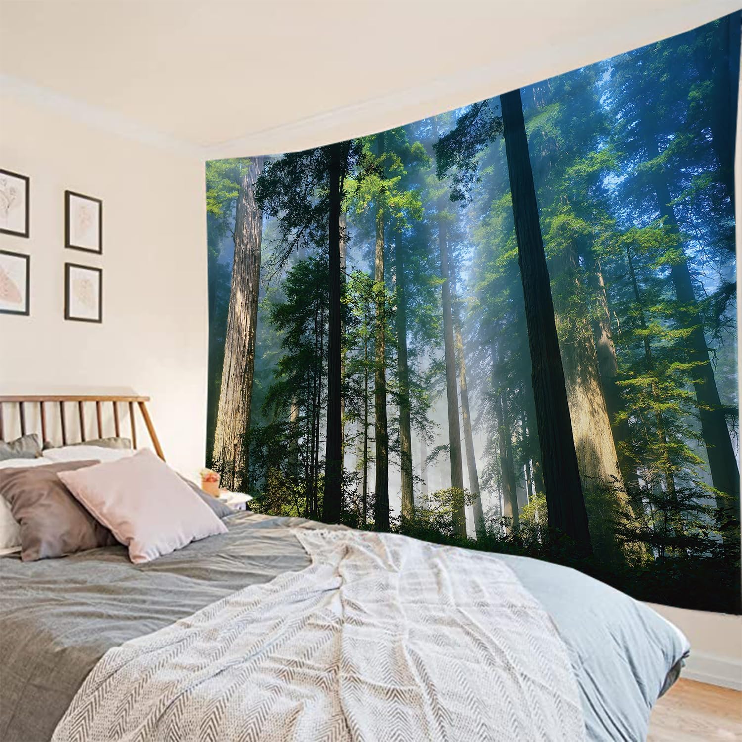 FENDROM Tapiz de paisaje de la naturaleza del bosque, tapiz de sol a través del árbol, tapices para colgar en la pared, luz del sol, paisaje de